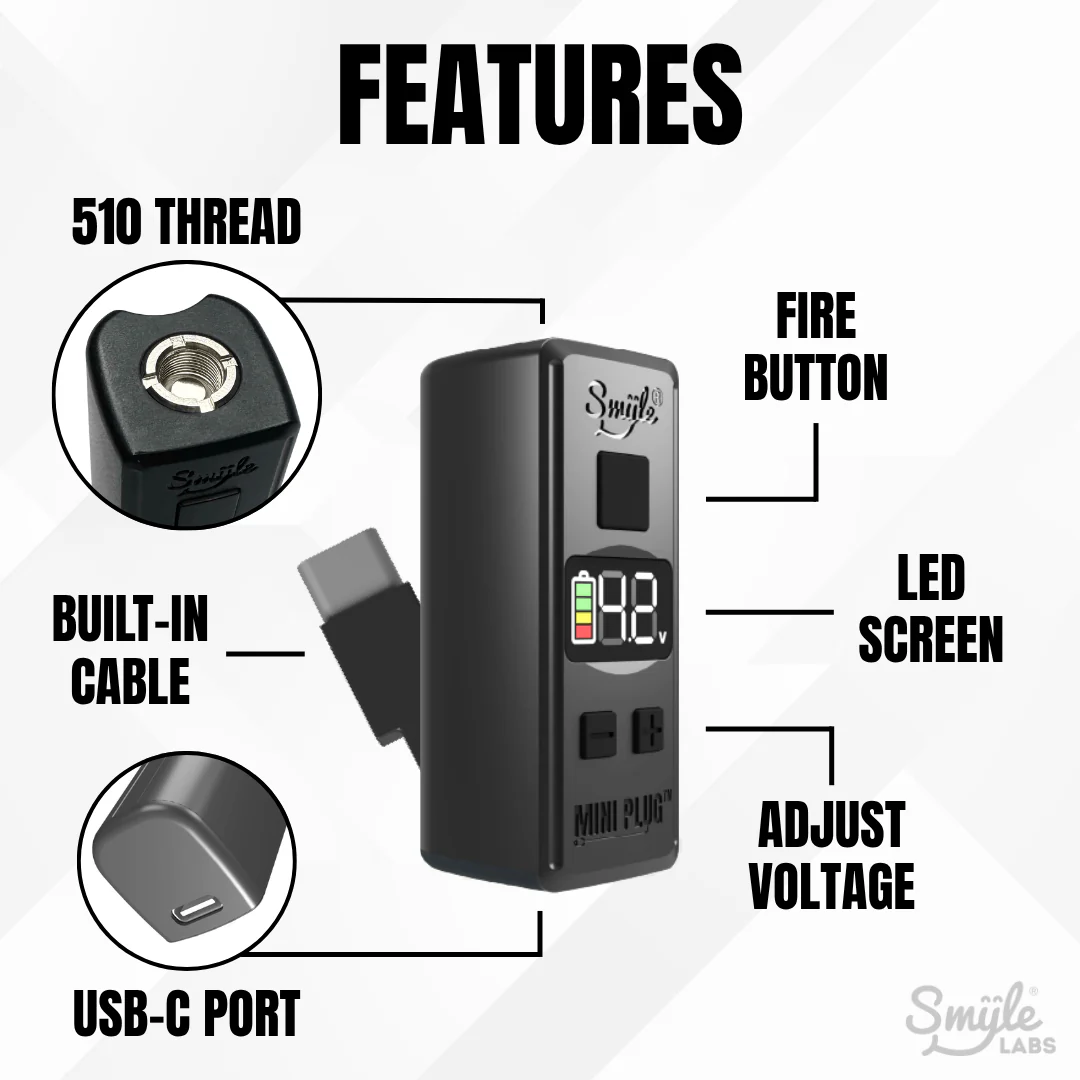 Mini Plug 510 Cart Battery with Built-in USB-C Cable, Adjustable Voltage, LED Display - Image 5